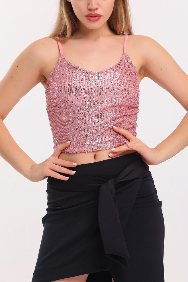 SENSE Powder Lined Croptop Strap Sequin Bustier Wholesale Clothing Spring