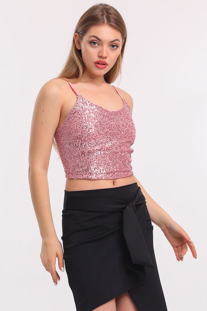 SENSE Pudergefüttertes Croptop Bustier Mit Pailletten Großhandelskleidung Sexy
