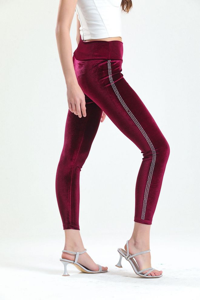 SENSE Collants De Veludo Ameixa Com Detalhe De Pedra Nas Laterais Roupas por atacado Casual