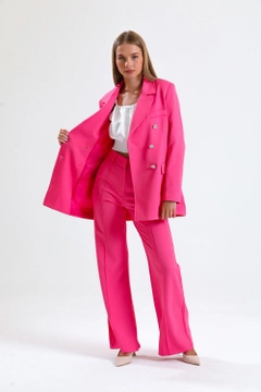 A wholesale clothing model wears sns10201-pink-lined-hürrem-fabric-oversize-blazer-jacket, Turkish wholesale Jacket of SENSE