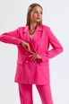 A wholesale clothing model wears sns10201-pink-lined-hürrem-fabric-oversize-blazer-jacket, Turkish wholesale  of 