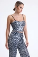 A wholesale clothing model wears sns10204-black-silver-leopard-gloped-zippered-sequined-bustier, Turkish wholesale  of 