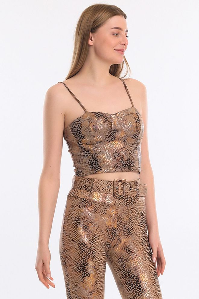 SENSE Mink Patterned Coated Bustier Bst31901Yn Wholesale Clothing Casual