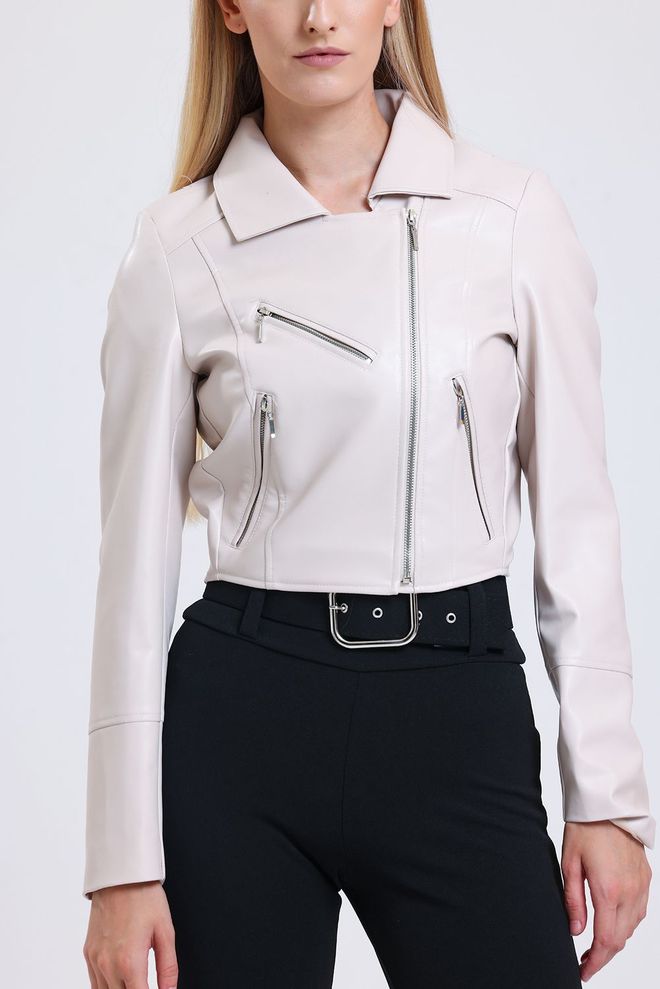 SENSE Powder Zipper Detailed Faux Leather Biker Jacket Wholesale Clothing Fall