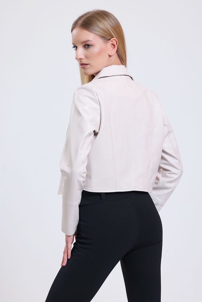 SENSE Powder Zipper Detailed Faux Leather Biker Jacket Wholesale Clothing 4