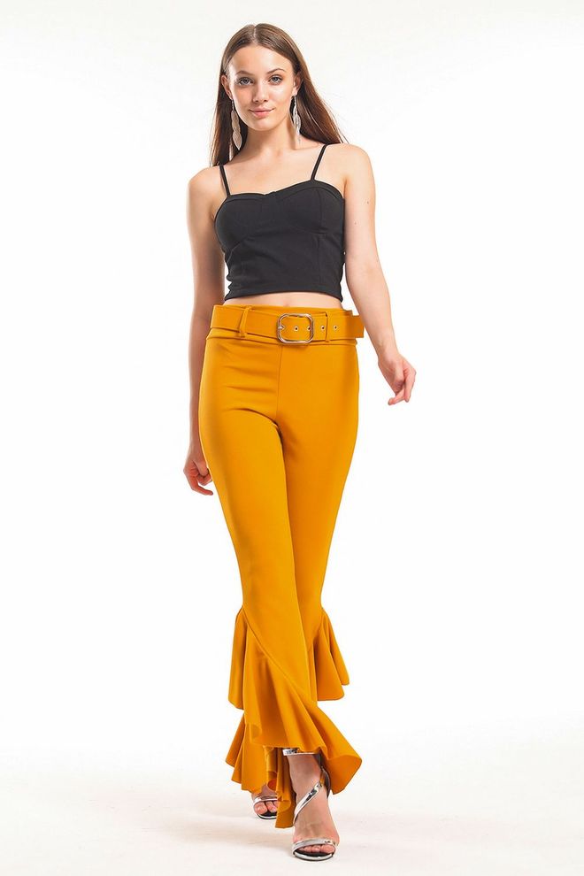 SENSE Pique Plieno Kelnės Su Šafrano Diržu Didmeninė prekyba drabužiais Proginis