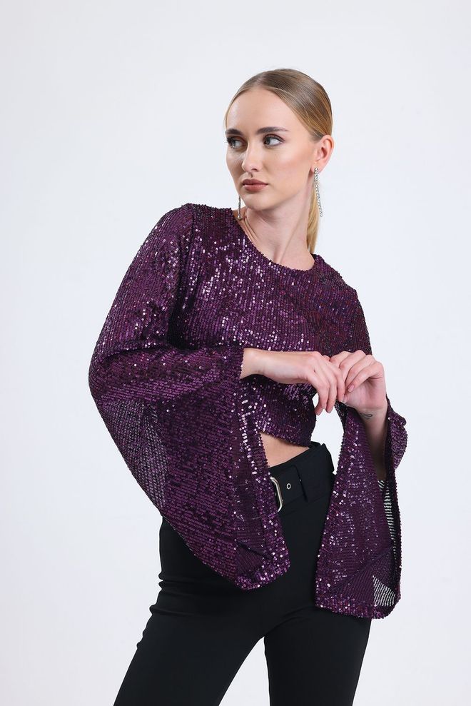 SENSE Purple Lined Evening Dress Sequin Blouse Wholesale Clothing Polyester