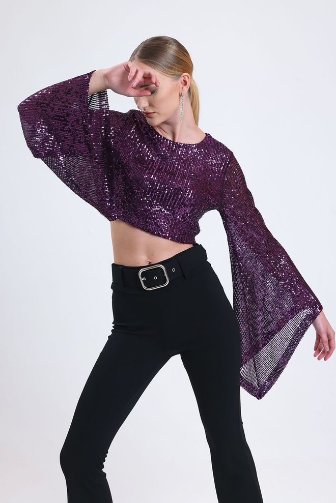 SENSE Purple Lined Evening Dress Sequin Blouse Wholesale Clothing Birthday