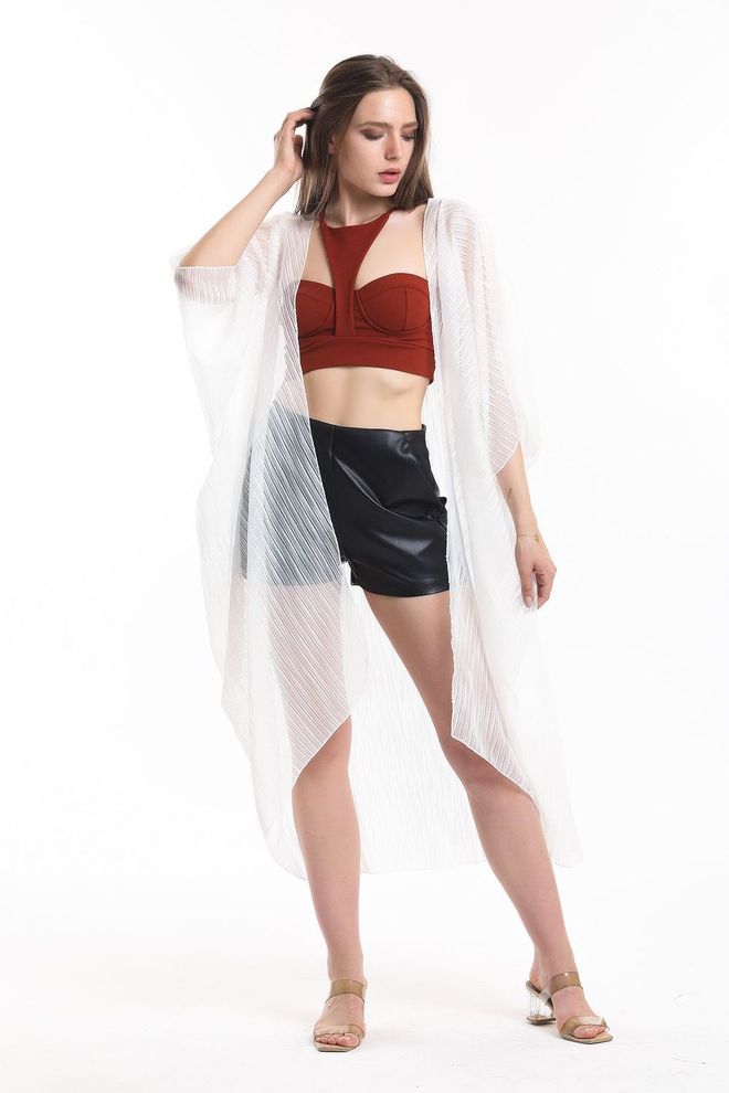 SENSE Ecru Crinkle Chiffon Beach Kimono Χονδρικό εμπόριο ενδυμάτων Casual