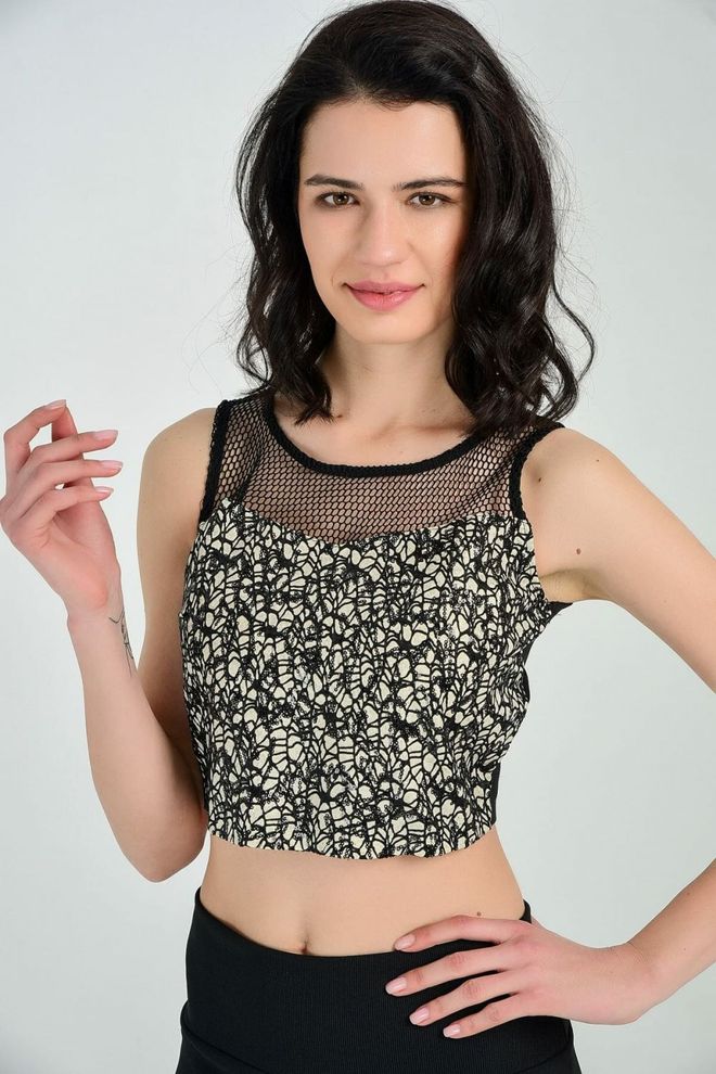 SENSE Korte blouse met rits en pailletten aan de achterkant Groothandel Kleding Formeel