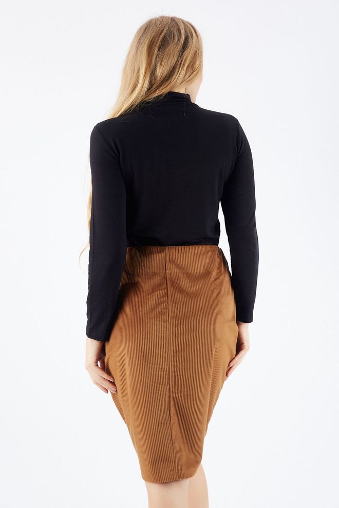 SENSE Tan Long Velvet Skirt With Hidden Zipper Wholesale Clothing Spring