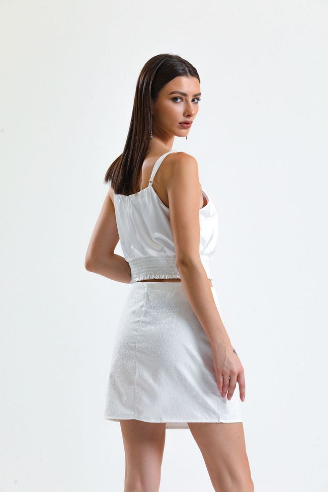 SENSE Ecru Jacquard Mini Skirt_Etk32609 Wholesale Clothing Spring