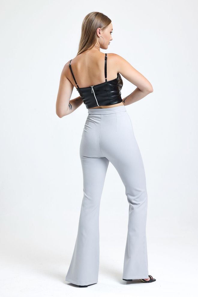 SENSE Gray Flare Leg Zippered Pocket Hürrem Trousers Wholesale Clothing 4