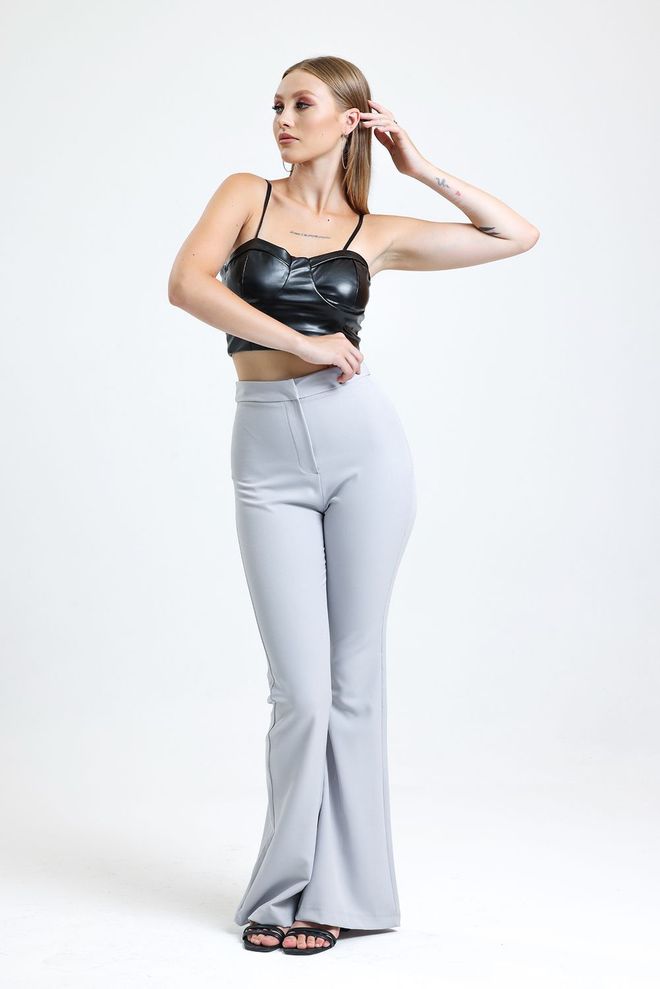 SENSE Gray Flare Leg Zippered Pocket Hürrem Trousers Wholesale Clothing Casual