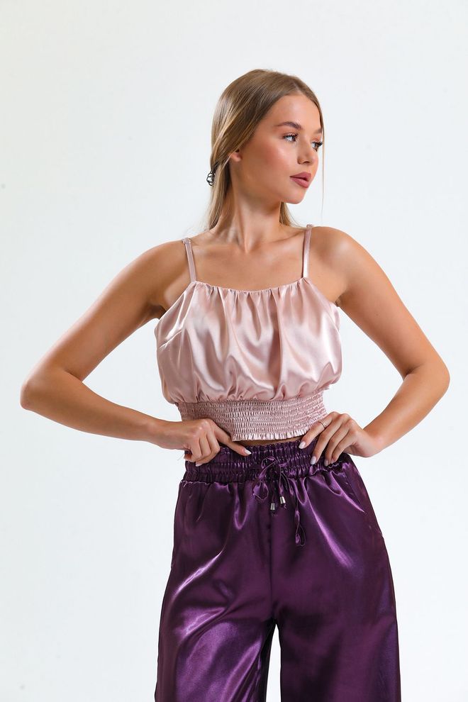 SENSE Powder Gippe Printed Satin Blouse Wholesale Clothing Lounge