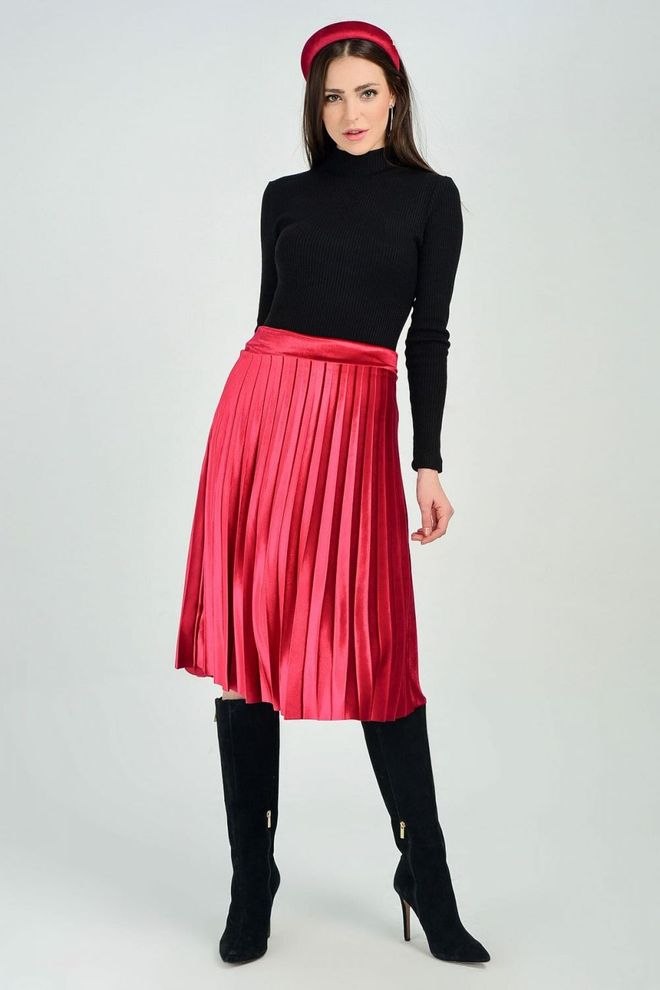 SENSE Gonna in velluto plissettato bordeaux Abbigliamento all'ingrosso Casuale