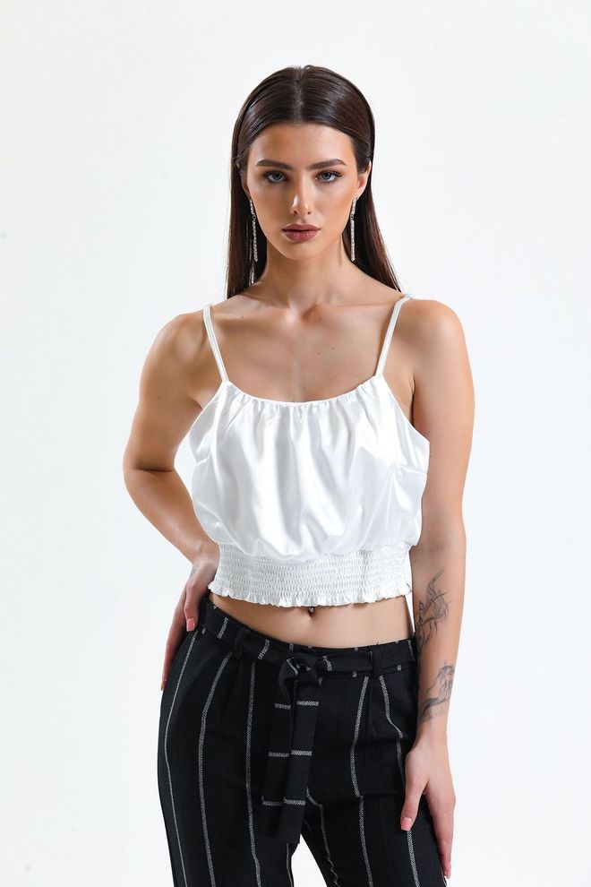 SENSE White Gimped Printed Satin Blouse Wholesale Clothing Casual