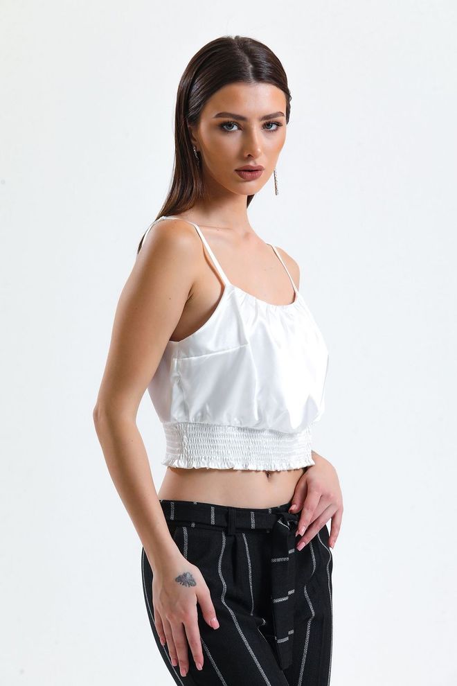 SENSE Camicetta in raso stampato bianca con bordino Abbigliamento all'ingrosso Poliestere