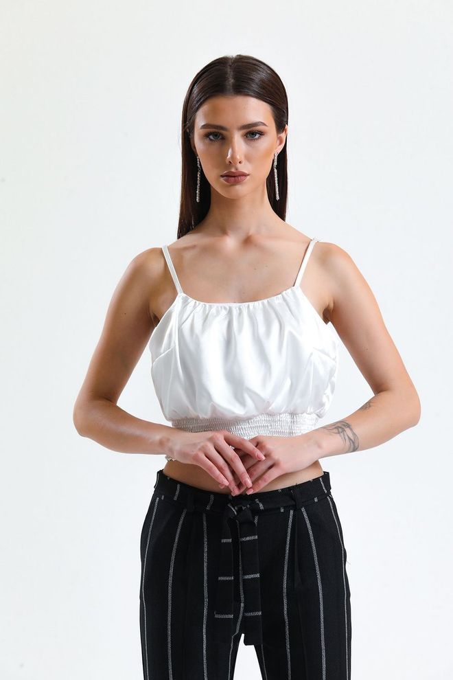 SENSE Camicetta in raso stampato bianca con bordino Abbigliamento all'ingrosso Da cocktail