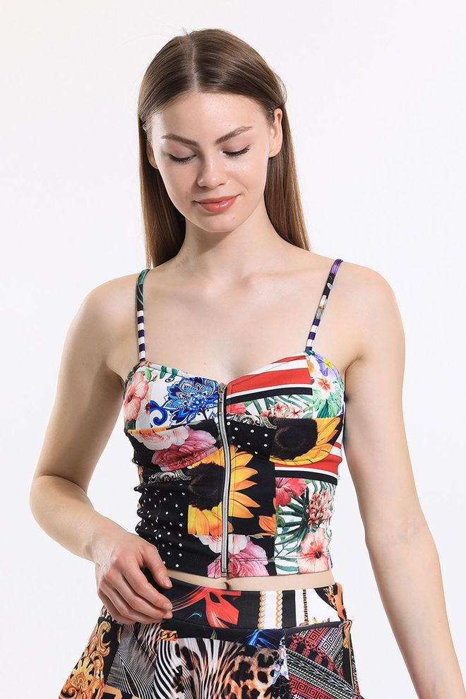 SENSE Ecru Digital Printed Digital Printed Gloped Bustier Wholesale Clothing Casual