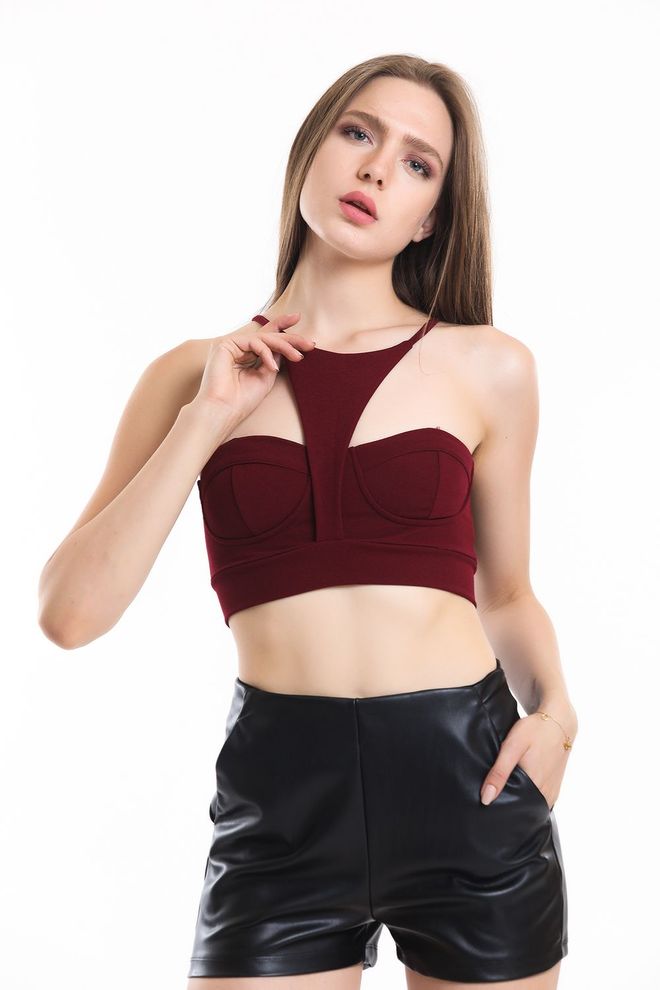 SENSE Бюстие От Креп За Гмуркане С Презрамки В Бордо Дрехи на едро Полиестер