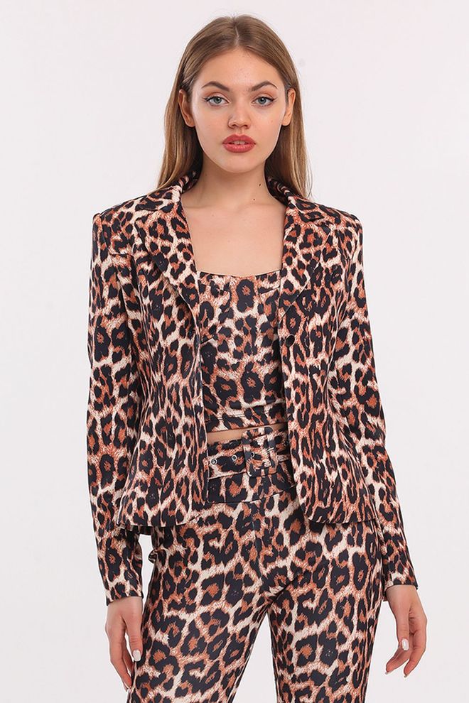 SENSE Chaqueta Con Estampado De Leopardo De Leopardo Marrón Crudo Negro Ropa al por mayor Casual
