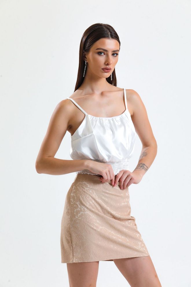 SENSE Beige Jacquard Mini Skirt_Etk32609 Wholesale Clothing Polyester