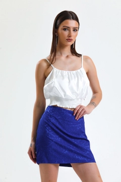 A wholesale clothing model wears sns10321-saks-jacquard-mini-skirt_etk32609, Turkish wholesale Skirt of SENSE
