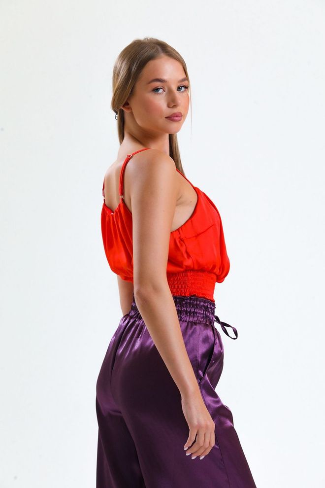 SENSE Camicetta in raso stampato con bordino arancione Abbigliamento all'ingrosso Poliestere