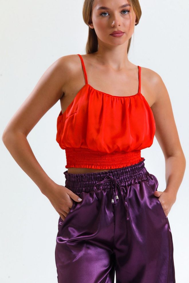 SENSE Camicetta in raso stampato con bordino arancione Abbigliamento all'ingrosso Da cocktail