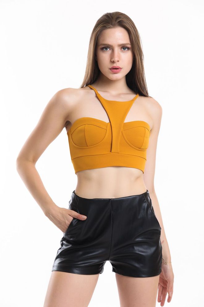 SENSE Scuba Crepe Bustier With Saffron Strap Glops Wholesale Clothing Polyester