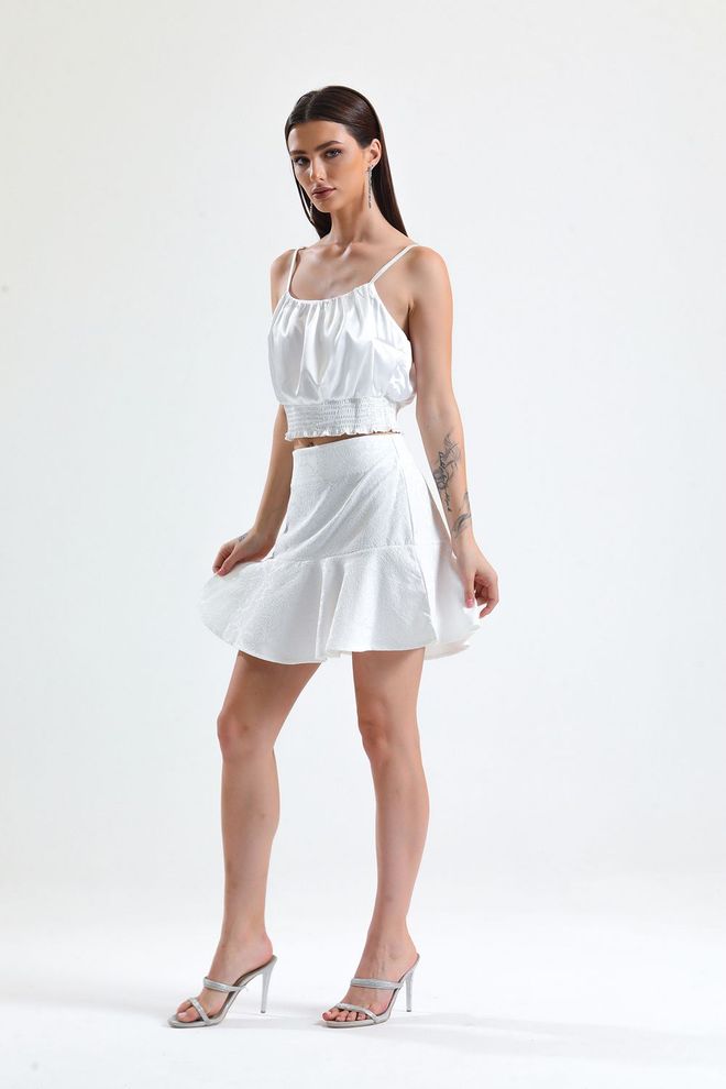 SENSE Ecru Jacquard Short Flounce Skirt_Etk32608 Wholesale Clothing Spring