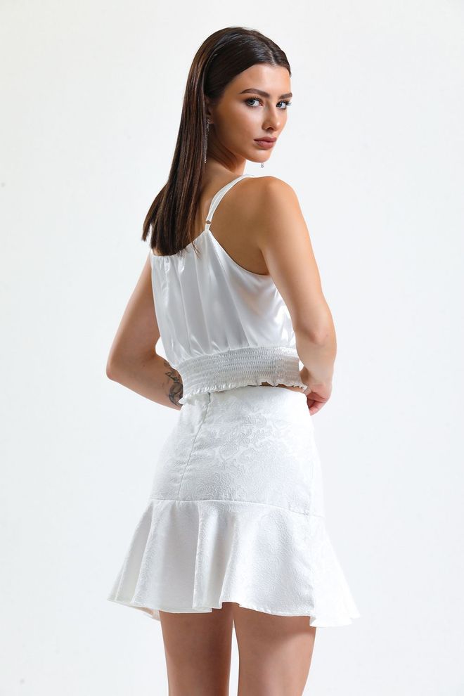 SENSE Ecru Jacquard Short Flounce Skirt_Etk32608 Wholesale Clothing Elegant