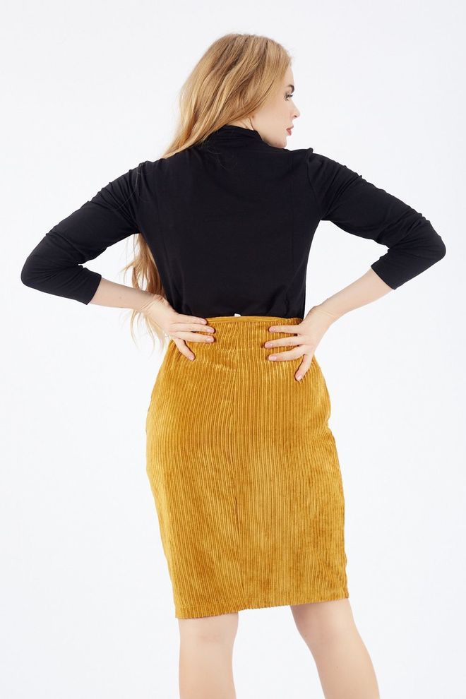 SENSE Mustard Hidden Zipper Long Velvet Skirt Wholesale Clothing Spring