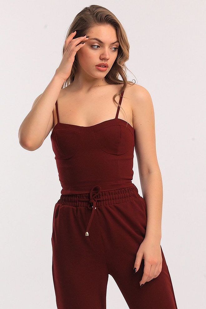 SENSE Burgundy Gloped Bustier Wholesale Clothing Casual