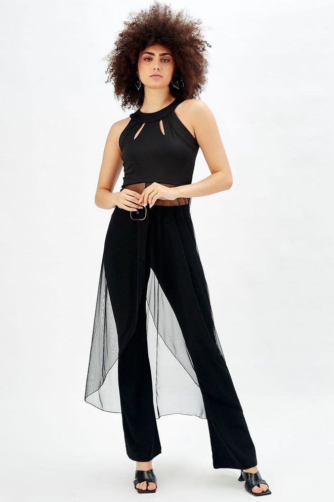 SENSE Blusa Canotier De Gasa Negra Blusa De Noche Ropa al por mayor Elegante