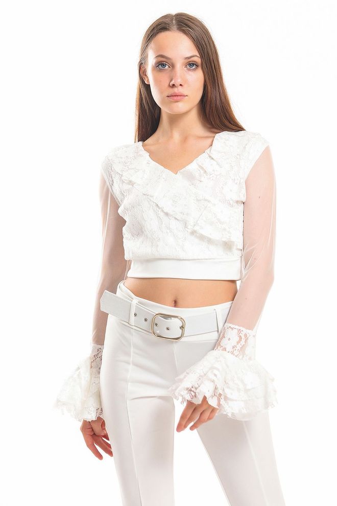 SENSE Blouse En Dentelle À Double Boutonnage En Tulle À Manches Écru Vêtements en gros Décontracté