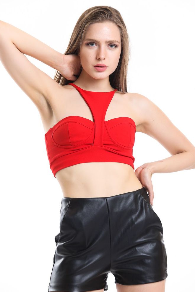 SENSE Scuba Crepe Bustier With Red Strap Glops Wholesale Clothing Lounge
