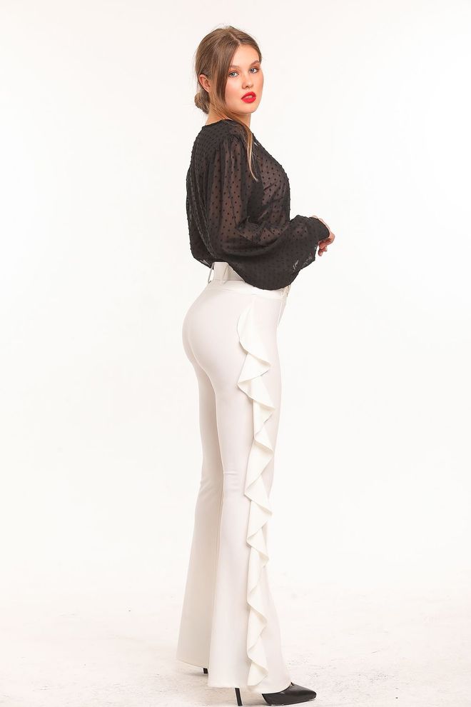 SENSE Ecru Yellow Flounced Scuba Crepe Nohavice_Pnt32717 Veľkoobchod s oblečením Jar