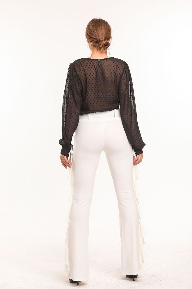 SENSE Ecru Yellow Flounced Scuba Crepe Nohavice_Pnt32717 Veľkoobchod s oblečením Elegantný