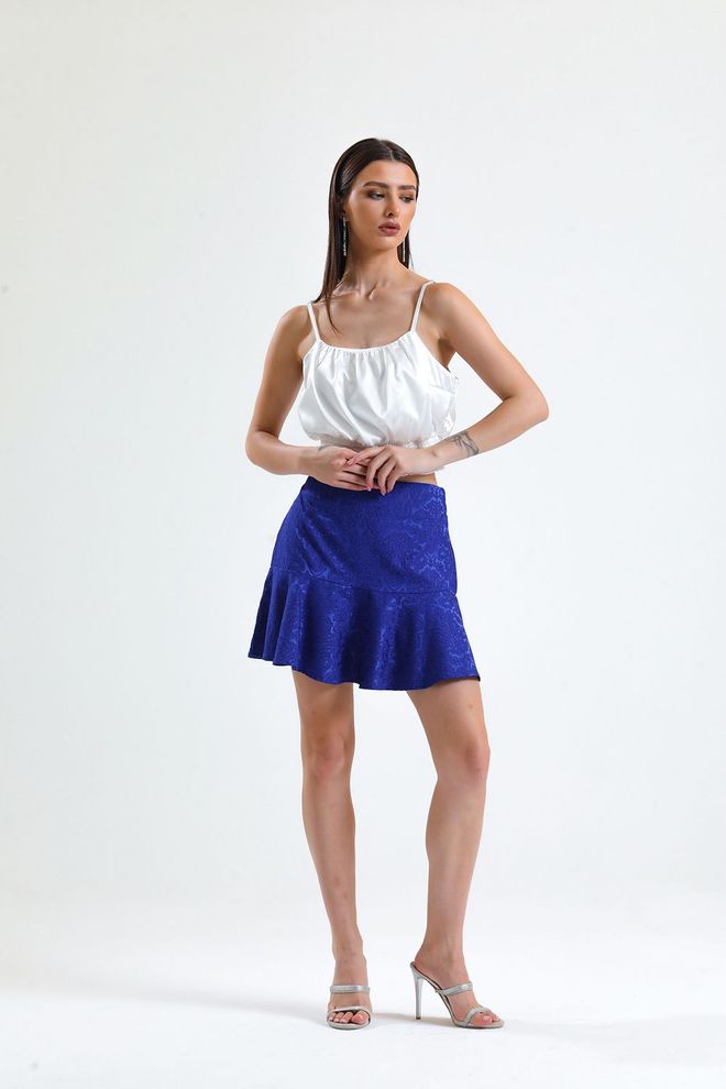 SENSE Fusta Saks Jacquard Cu Volan Scurt_Etk32608 Îmbrăcăminte cu ridicata Primăvară