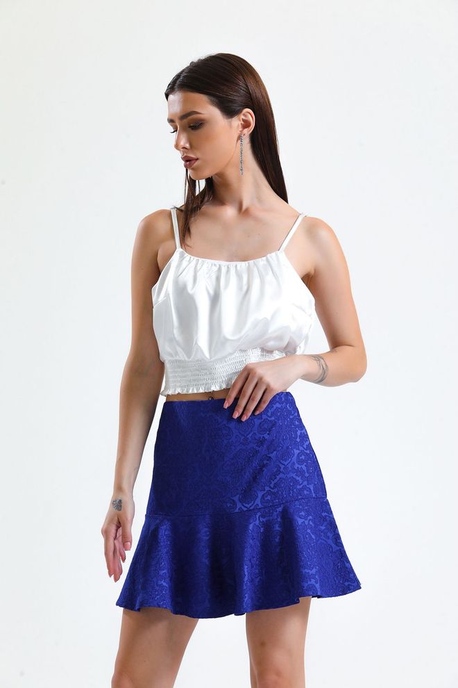 SENSE Fusta Saks Jacquard Cu Volan Scurt_Etk32608 Îmbrăcăminte cu ridicata Poliester