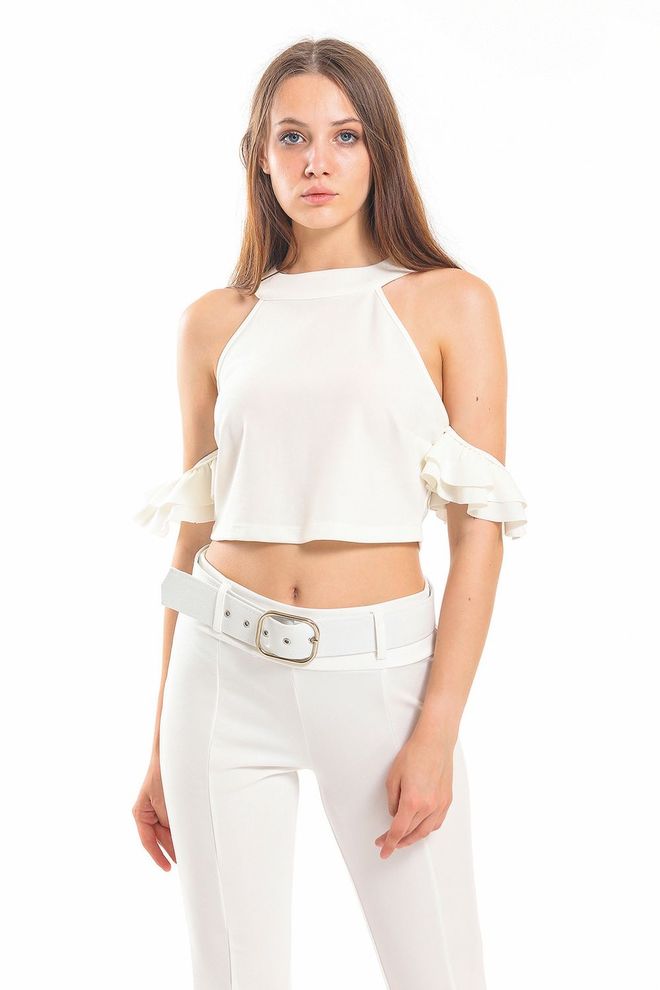 SENSE Ecru Walloon Scuba Crepe Bustier Wholesale Clothing Casual
