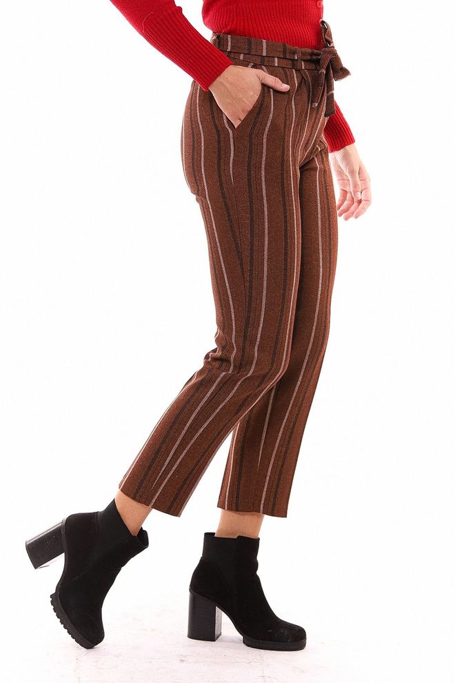 SENSE Sense Tile Striped Ankle Trousers With Belted Waist Wholesale Clothing Polyester