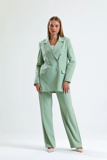 A wholesale clothing model wears  Sense Mold Green Women's Suit Jacket And Trousers
, Turkish wholesale Dress of SENSE