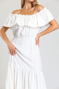 A wholesale clothing model wears sns10578-sense-ecru-lace-collar-elastic-woven-viscose-long-dress, Turkish wholesale Dress of SENSE
