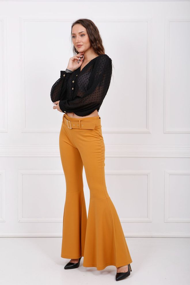 SENSE Сенсе Шафран Тканина Пресвучена Каиш Испод Колена Флоунце Пикуе Панталоне Велепродаја одеће 4