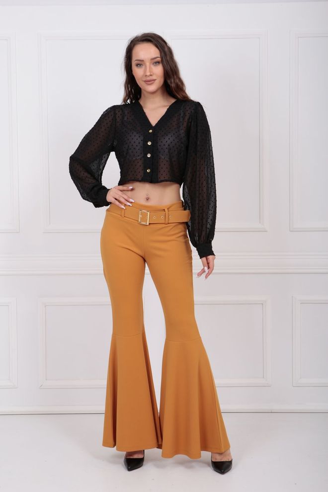 SENSE Sense Saffron Fabric Coated Belt Below Knee Flounce Pique Trousers Wholesale Clothing Formal