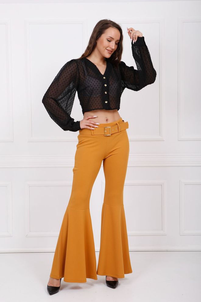 SENSE Сенсе Шафран Тканина Пресвучена Каиш Испод Колена Флоунце Пикуе Панталоне Велепродаја одеће Полиестер