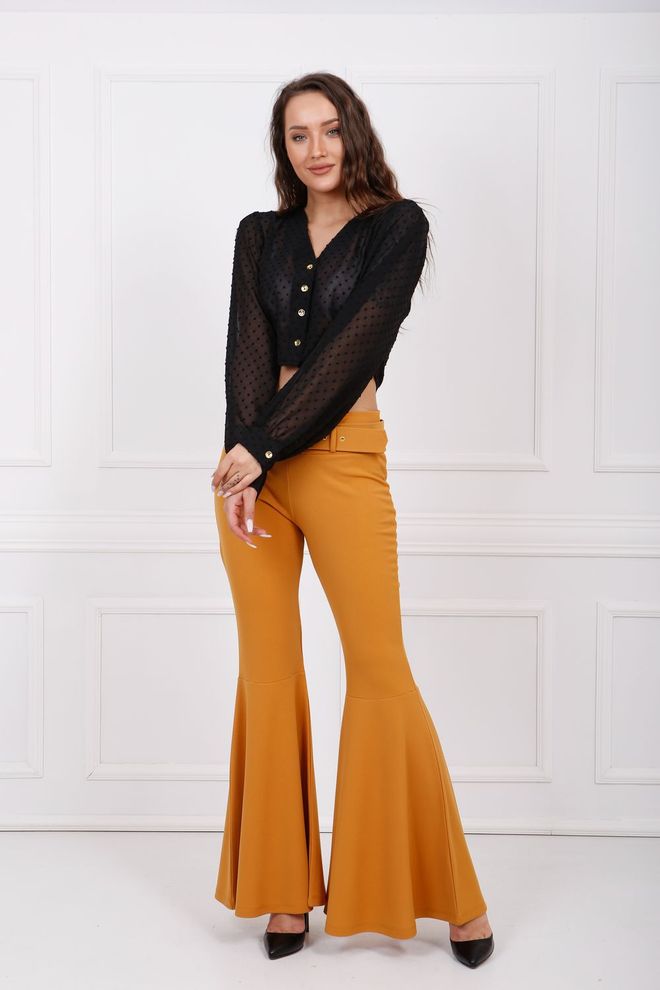 SENSE Сенсе Шафран Тканина Пресвучена Каиш Испод Колена Флоунце Пикуе Панталоне Велепродаја одеће Рођендан